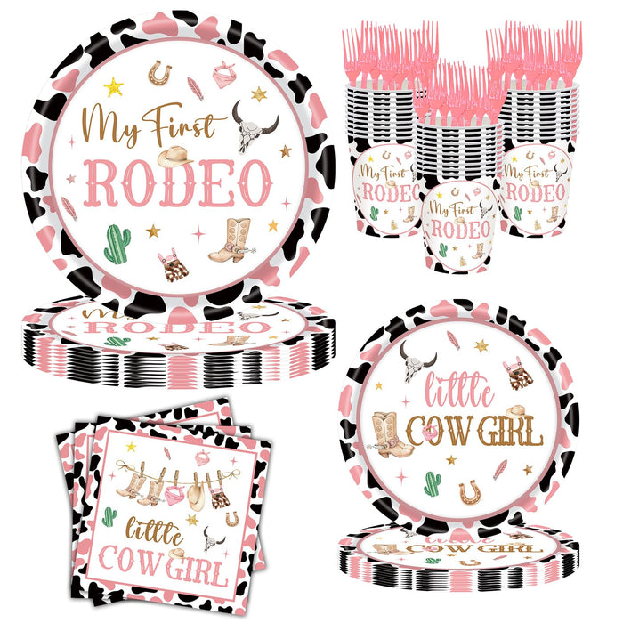 JOYHAPISTAR First Rodeo Birthday Party Supplies Set 120PCS Pink Rustic by Deal US