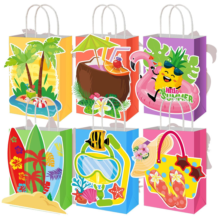 MotiMind 24 Pcs Hawaiian Luau Beach Party Paper Bags with Handles Multicolor by Deal US
