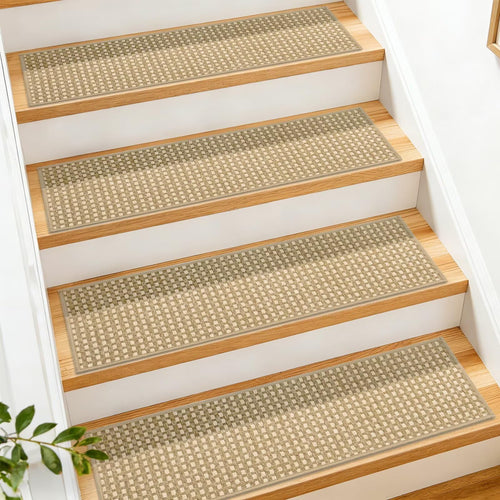 DEXDE 4-Pack Non-Slip Chenille Linen Stair Treads 9x30 Beige by Deal US