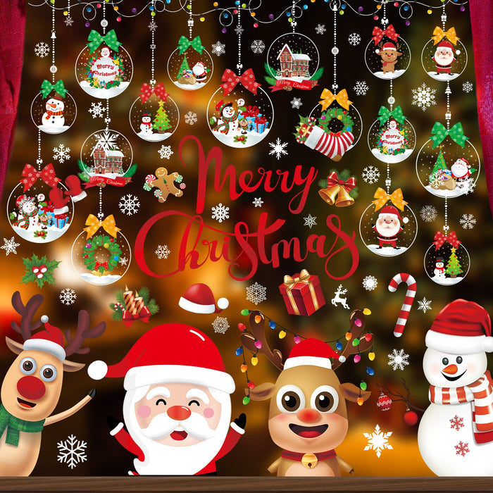 Joyful Start Christmas Window Clings Double Sided Snowflake Decals PVC by Deal US