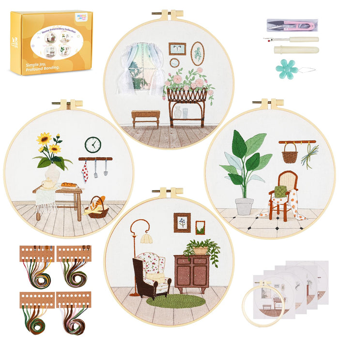 4 Pack Beginner Embroidery Kits DIY Starter Kit w Hoop Threads Tools by Deal US