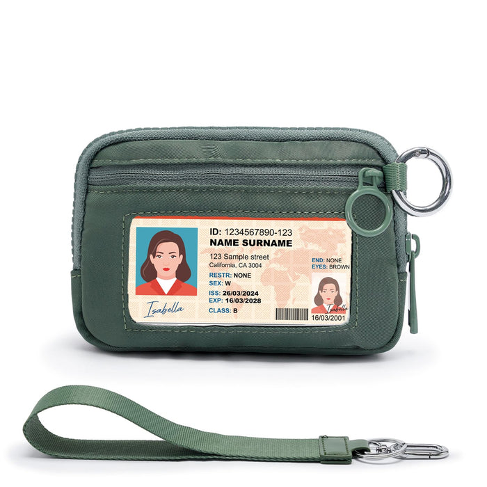 YDF The Iris Wallet for Women Mini Zip Card Case with Clear ID Window Zipper Coin Purse Lightweight Portable Keychain Wallet