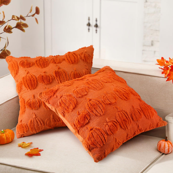 HunnmingRe 2 Pc Pumpkin Throw Pillow Covers 18x18 Orange Autumn Decor by Deal US