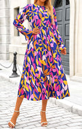 KIRUNDO Womens Long Sleeve Boho Floral Midi Dress Blue Purple Size M by Deal US