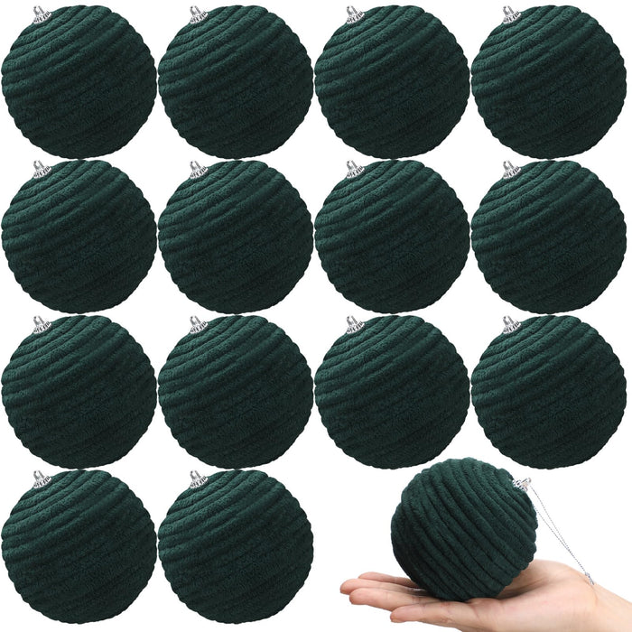 Soulchen 15 Pcs 3.15" Large Green Velvet Flocked Christmas Balls Ornaments by Deal US