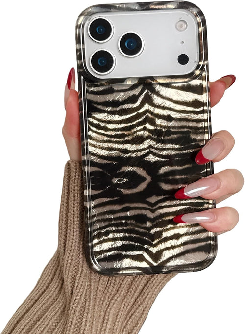 Glitter Leopard Print Case for iPhone 17 Pro Zebra Stripe Shockproof by Merch Section