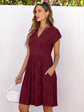 ANRABESS Womens Summer V Neck Cap Sleeve Tunic Dress Wine Red Size L by Deal US