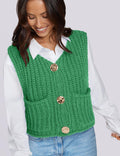 UEU Women's V Neck Crochet Sweater Vest Sleeveless Cardigan Green Size M by Deal US