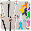 Epakh 24 Pcs Cancer Awareness Ribbon Ballpoint Pens Black Ink White Black by Deal US