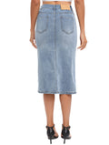 ETTELO Midi Denim Skirt High Waisted Slit Casual Stretch Deep Blue Size XX-Large by Deal US