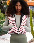 Xeoxarel Red White Striped Puffer Crop Vest Sleeveless Zipper Pockets Size XL by Deal US