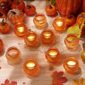 Mumufy 12 Pcs Orange Pumpkin Glass Votive Candle Holders Thanksgiving Decor by Deal US