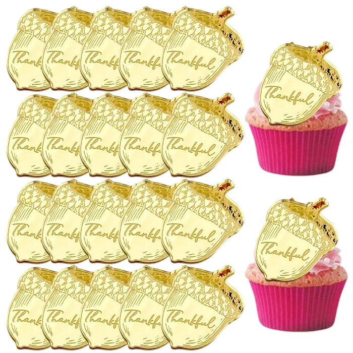 mdgfge 20Pcs Thanksgiving Gold Chestnut Acrylic Cupcake Toppers Decor by Deal US