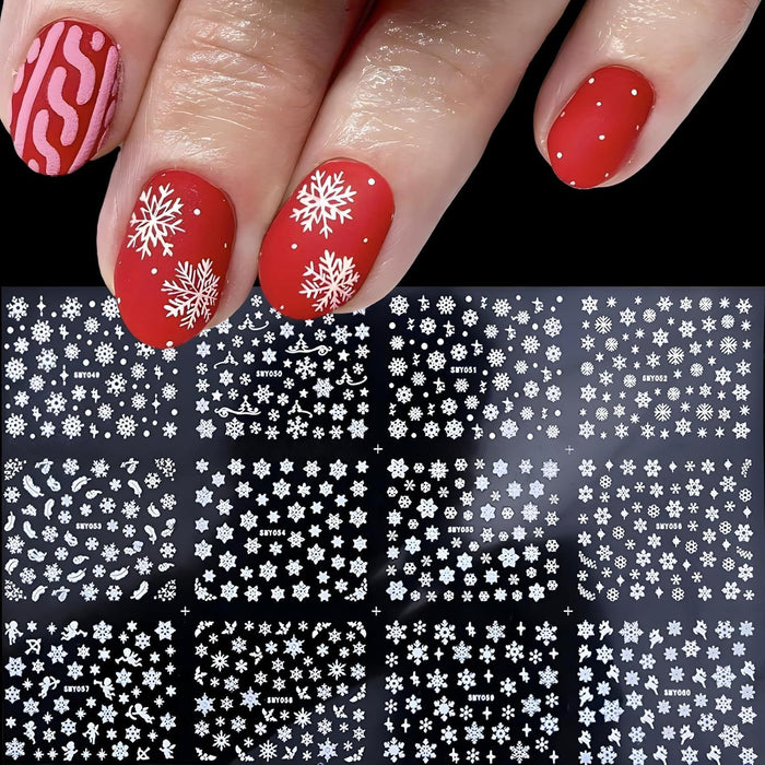 12 Sheets Snowflake Nail Art Stickers 3D Self Adhesive Winter Nail Decals by Deal US
