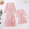 AWIBMK Mommy and Me Floral Boho A-Line V Neck Long Sleeve Dress Blue Pink Size L by Deal US
