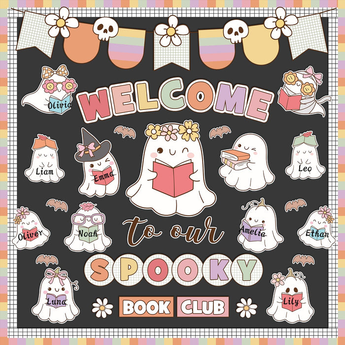 Pasimy Halloween Bulletin Board Set Ghost Paper Cutouts Pastel Boho 70 Pcs by Deal US