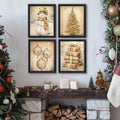 JXREQ Vintage Christmas Wall Art Prints 8x10 Snowman Tree Set of 4 Unframed by Deal US