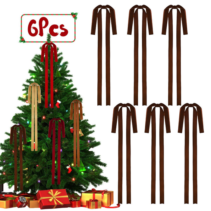 Rokkibom 6 PCS Large Brown Velvet Ribbon Bows 23.5x15.5 Inch Christmas Decor by Deal US