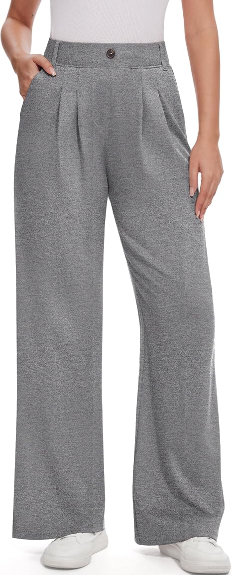 M MOTEEPI Women's Business Casual Wide Leg Dress Pants Dark Grey Size XL by Deal US