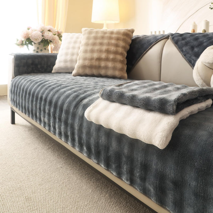 Aucrovee Plush Velvet Non Slip Sofa Cover 3 Cushion 36x70 Light Grey by Deal US