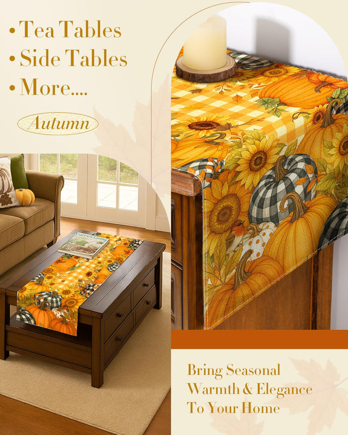 Miss Adola Pumpkin Plaid Fall Table Runner 13x72 Sunflower Decor by Deal US