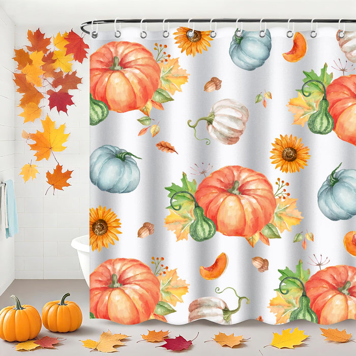 LSYDCARM Thanksgiving Fall Shower Curtain Pumpkin Maple Leaf 12 Hooks Polyester by Deal US