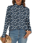 GOUCEHN Women Turtleneck Sweater Pullover Lightweight Blue-White Flo Size XL by Deal US