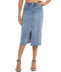 ETTELO Midi Denim Skirt High Waisted Slit Casual Stretch Deep Blue Size XX-Large by Deal US