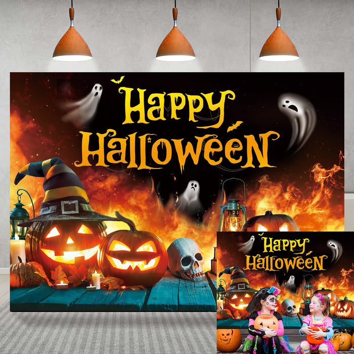 Happy Halloween Backdrop Ghost Pumpkin Flame Haunted House Party Banner 6x4FT by Deal US