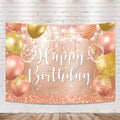 Riyidecor Happy Birthday Backdrop Champagne Pink Gold Balloons 7x5ft Polyester by Deal US