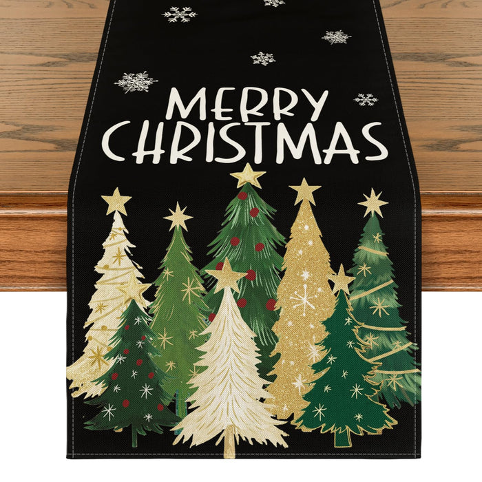 Artoid Mode Xmas Trees Snowflakes Table Runner Black 13x36 Inch by Deal US
