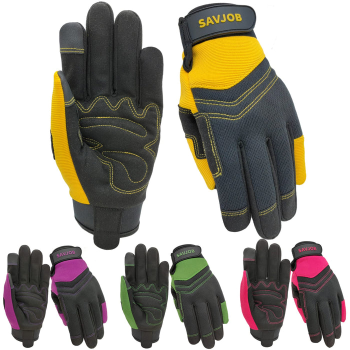 SAVJOB Women's Light-Duty Work Gloves Faux Leather Yellow Size Small by Deal US
