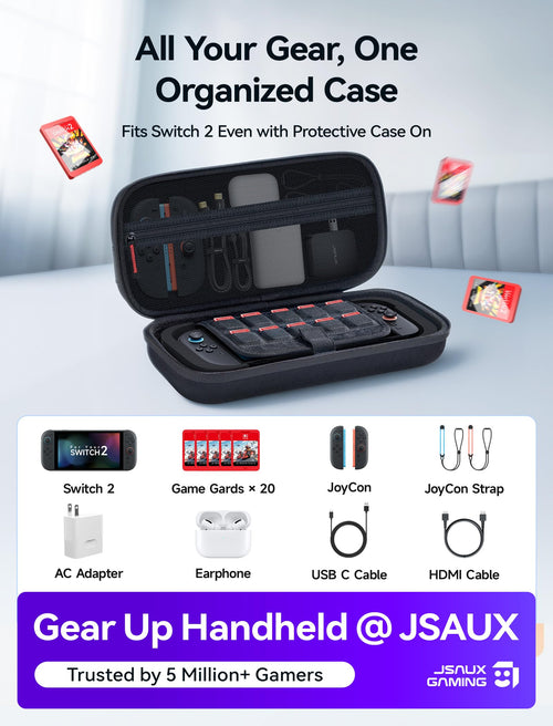 JSAUX Large Capacity Hard Shell Carrying Case Nintendo Switch 2, 20 Slots Black by Deal US