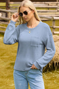 Dokotoo Women's Long Sleeve Waffle Crewneck Top Dusk Blue Size XX-Large by Deal US