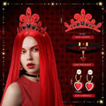 XunYee Halloween Queen Costume Set Red Wig Crown Choker Earrings 60x90cm by Deal US