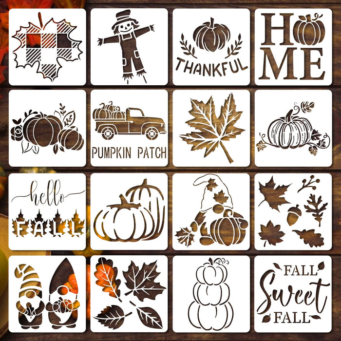 Vloso 16 Pcs Fall Stencils 5x5 Inch Reusable Thanksgiving DIY Crafts by Deal US