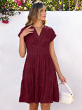 ANRABESS Womens Summer V Neck Cap Sleeve Tunic Dress Wine Red Size L by Deal US