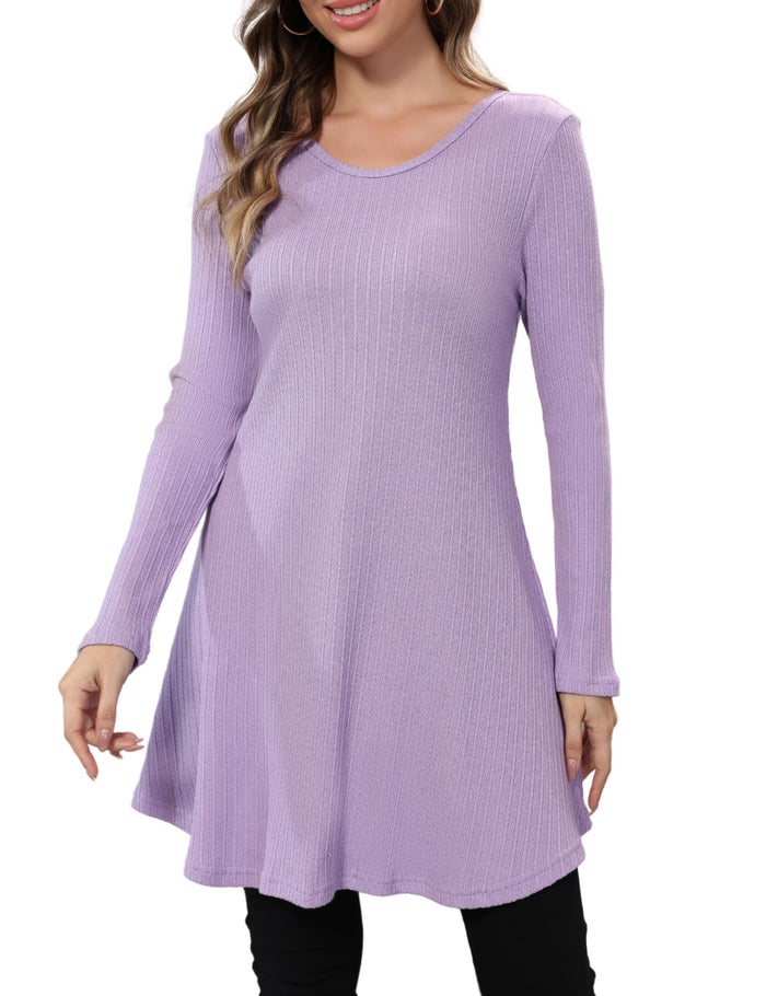 Aphratti Womens Sweater Dress Tunic Top Long Sleeve Casual Lavender L by Deal US