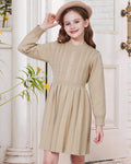 WULFUL Girls Long Sleeve Sweater Dress Pleated Knit Casual Fall Winter 5-12Y by Deal US