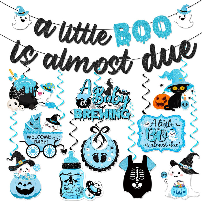 OGMOGKW Halloween Baby Shower Banner Blue A Little Boo Is Almost Due by Deal US