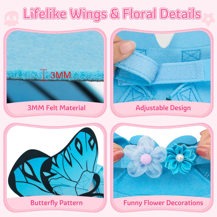 Coppthinktu Butterfly Wings Dog Cat Costume Blue Felt with 3 Flowers Size L by Deal US