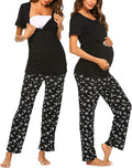 Ekouaer Maternity Nursing Pajama Set Breastfeeding Sleepwear Black Flower Size S by Deal US