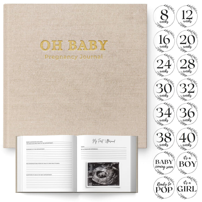 LUMOSX Pregnancy Journal Memory Book Baby Bump Stickers Beige Gender Neutral by Deal US