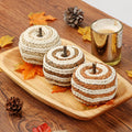 Hollyone Fall Pumpkin Decor 3 PCS Faux Rattan Pumpkins Small Orange Brown by Deal US