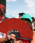 GeGeYa Large Folding Hand Fan Red Glitter for Dance Party Outdoor Decor by Deal US
