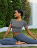 MAGCOMSEN Womens Crop Workout Top Yoga Athletic Short Sleeve Gray Size XS by Deal US