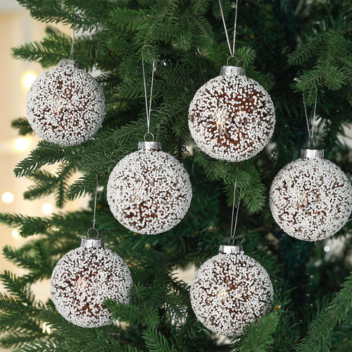Soulchen 6 Pcs Vintage Metallic Glass Christmas Tree Ornaments 3.15in Brown by Deal US