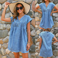 LIUSHIQI Womens Denim Romper V Neck Tie Front Pockets Blue Size S by Deal US