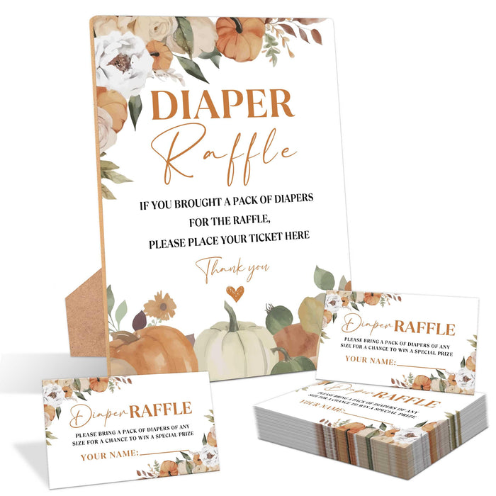 Serach Little Pumpkin Baby Shower Diaper Raffle Sign with Stand & 50 Tickets by Deal US