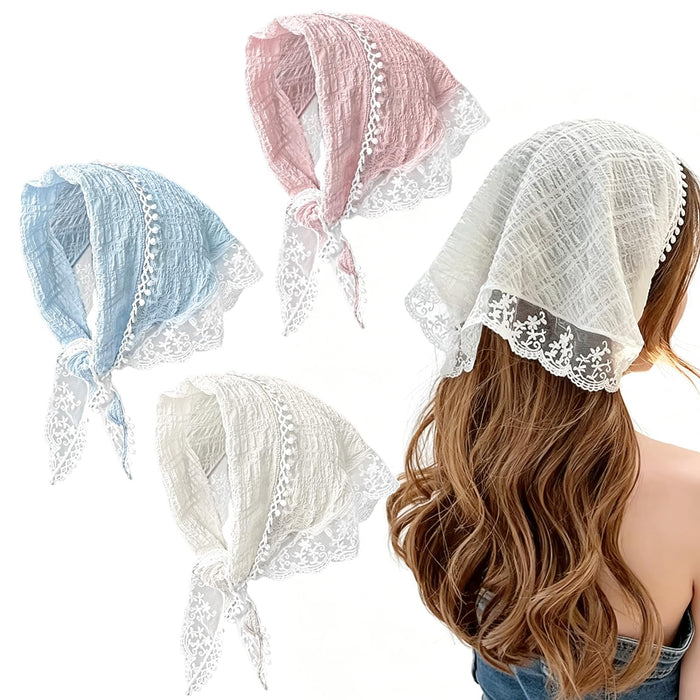 Shudyear Women Lace Head Scarf Bandana - 3 Pack Boho Floral Triangle Headband, Summer Beach Hair Accessories Headscarves for Women Girls